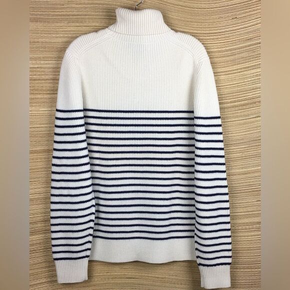 Bloomingdale’s Chunky Knit Striped Merino Wool Unisex Turtleneck Sweater Size L - Picture 3 of 9